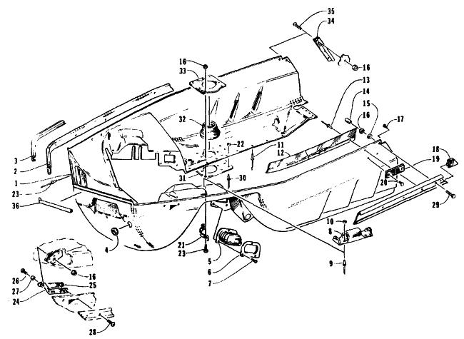 Parts Diagram for Arctic Cat 1995 EXT EFI MOUNTAIN CAT SNOWMOBILE BELLY PAN ASSEMBLY