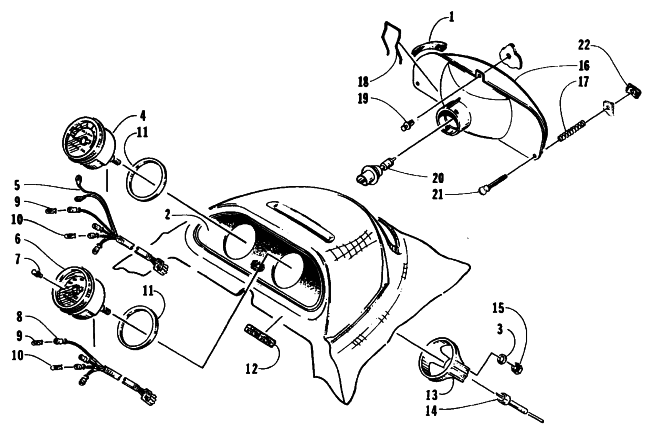 Parts Diagram for Arctic Cat 1995 EXT EFI MOUNTAIN CAT SNOWMOBILE HEADLIGHT AND INSTRUMENT POD