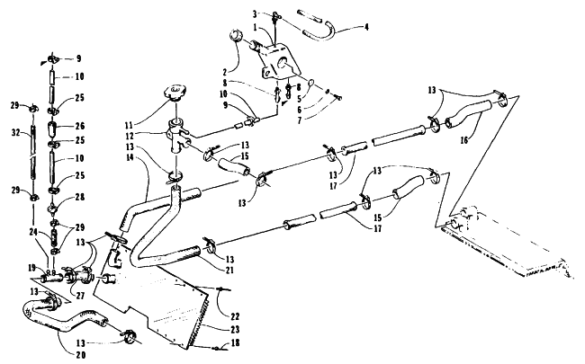 Parts Diagram for Arctic Cat 1995 EXT EFI MOUNTAIN CAT DEEP LUG SNOWMOBILE COOLING ASSEMBLY