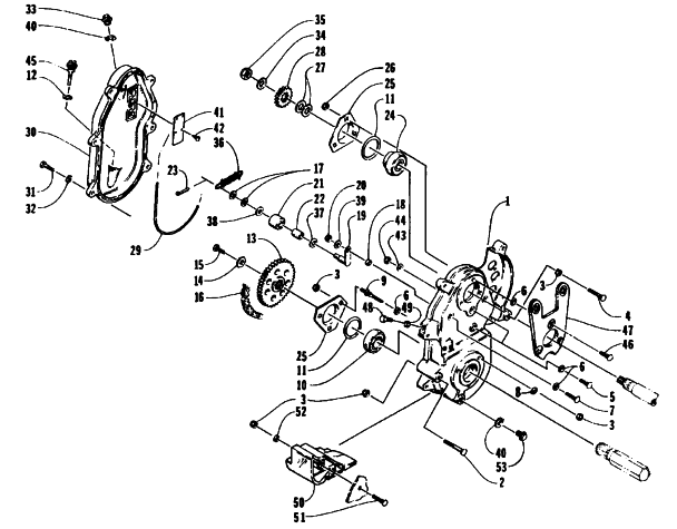 Parts Diagram for Arctic Cat 1995 EXT EFI MOUNTAIN CAT SNOWMOBILE DRIVE/DROPCASE ASSEMBLY