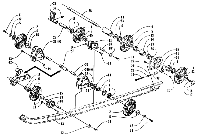 Parts Diagram for Arctic Cat 1995 WILDCAT MOUNTAIN CAT SNOWMOBILE REAR SUSPENSION AXLE ASSEMBLY