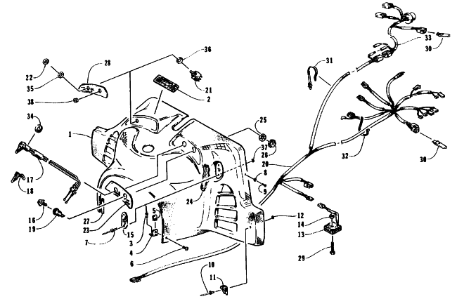 Parts Diagram for Arctic Cat 1995 EXT 580 SNOWMOBILE CONSOLE, SWITCHES, AND WIRING ASSEMBLIES