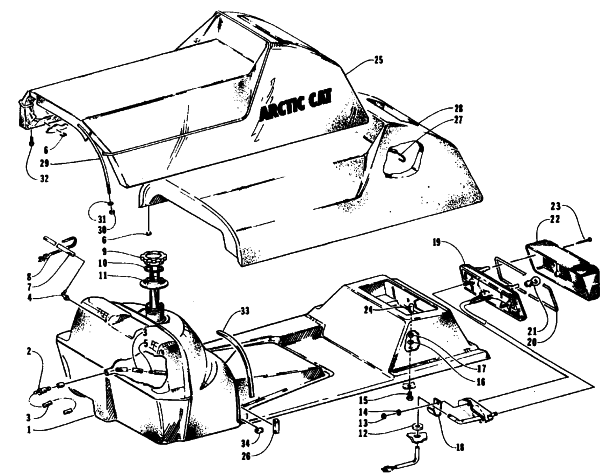 Parts Diagram for Arctic Cat 1995 EXT 580 SNOWMOBILE GAS TANK, SEAT, AND TAILLIGHT ASSEMBLIES