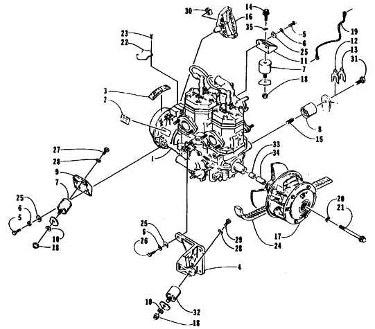 Parts Diagram for Arctic Cat 1995 EXT 580 SNOWMOBILE ENGINE AND RELATED PARTS