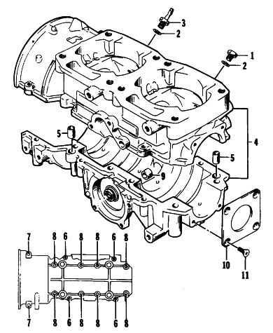 Parts Diagram for Arctic Cat 1994 EXT 580 MOUNTAIN CAT WAVE SNOWMOBILE CRANKCASE ASSEMBLY