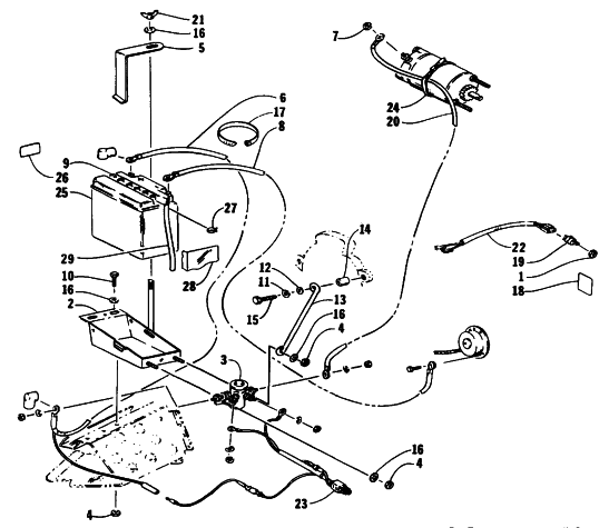 Parts Diagram for Arctic Cat 1995 EXT 580 SNOWMOBILE ELECTRIC START - BATTERY ASSEMBLY