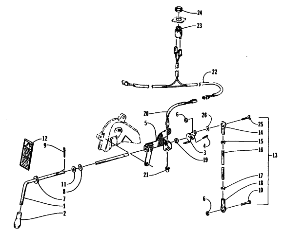 Parts Diagram for Arctic Cat 1995 EXT 580 SNOWMOBILE REVERSE SHIFT LEVER ASSEMBLY