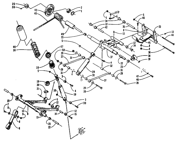 Parts Diagram for Arctic Cat 1995 EXT 580 SNOWMOBILE REAR SUSPENSION ARM ASSEMBLIES