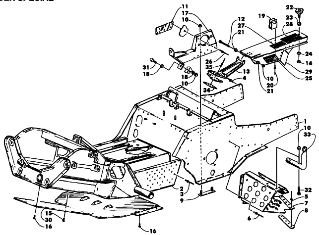 Parts Diagram for Arctic Cat 1995 EXT POWDER SPECIAL SNOWMOBILE FRONT FRAME, FOOTREST, AND GUARD ASSEMBLIES