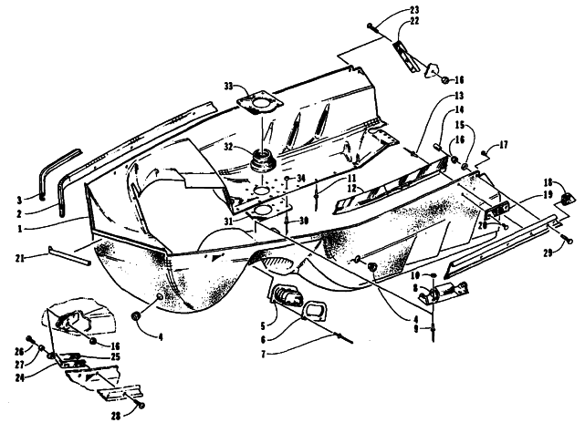 Parts Diagram for Arctic Cat 1995 EXT POWDER SPECIAL SNOWMOBILE BELLY PAN ASSEMBLY