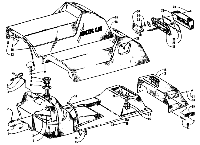 Parts Diagram for Arctic Cat 1995 EXT POWDER SPECIAL SNOWMOBILE GAS TANK, SEAT, AND TAILLIGHT ASSEMBLIES