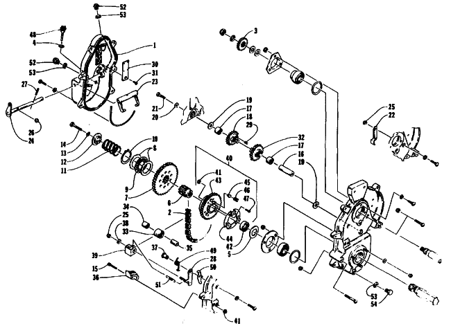 Parts Diagram for Arctic Cat 1995 EXT POWDER SPECIAL SNOWMOBILE DRIVE/REVERSE DROPCASE ASSEMBLY