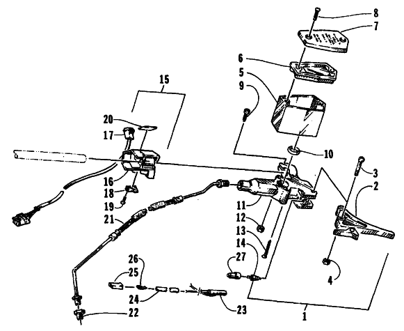 Parts Diagram for Arctic Cat 1995 EXT POWDER SPECIAL SNOWMOBILE HYDRAULIC BRAKE CONTROL ASSEMBLY