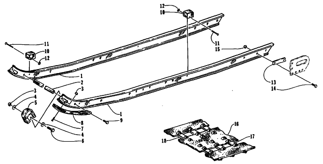 Parts Diagram for Arctic Cat 1995 EXT POWDER SPECIAL SNOWMOBILE SLIDE RAIL AND TRACK ASSEMBLY