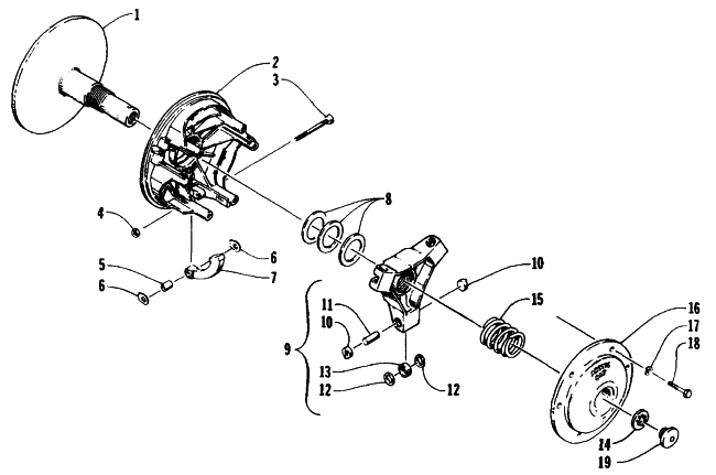 Parts Diagram for Arctic Cat 1995 JAG DELUXE SNOWMOBILE DRIVE CLUTCH