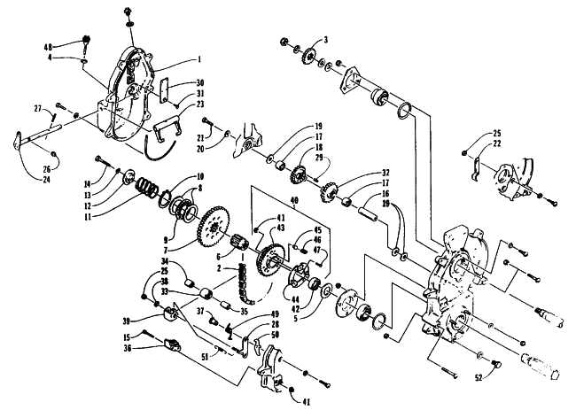 Parts Diagram for Arctic Cat 1995 JAG DELUXE SNOWMOBILE DRIVE/REVERSE DROPCASE ASSEMBLY