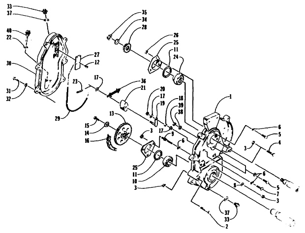 Parts Diagram for Arctic Cat 1995 JAG DELUXE SNOWMOBILE DRIVE/DROPCASE ASSEMBLY
