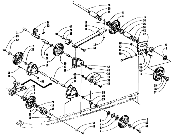 Parts Diagram for Arctic Cat 1995 PANTHER RENTAL SNOWMOBILE REAR SUSPENSION AXLE ASSEMBLY