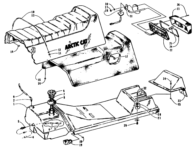 Parts Diagram for Arctic Cat 1995 PANTHER DELUXE SNOWMOBILE GAS TANK, SEAT, AND TAILLIGHT ASSEMBLIES