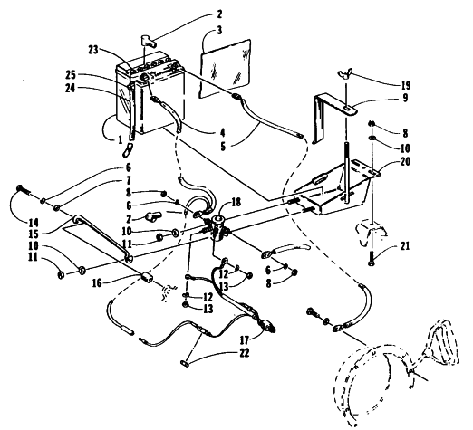 Parts Diagram for Arctic Cat 1995 PANTHER RENTAL SNOWMOBILE BATTERY, SOLENOID, AND CABLES