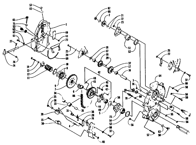 Parts Diagram for Arctic Cat 1995 PANTHER DELUXE SNOWMOBILE DRIVE/REVERSE DROPCASE ASSEMBLY