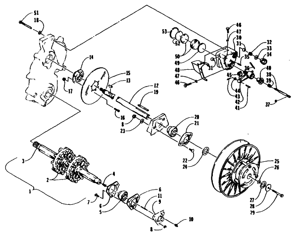 Parts Diagram for Arctic Cat 1995 PANTHER RENTAL SNOWMOBILE DRIVE TRAIN SHAFTS AND BRAKE ASSEMBLIES