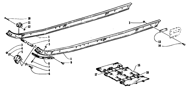 Parts Diagram for Arctic Cat 1995 PANTHER RENTAL SNOWMOBILE SLIDE RAIL AND TRACK ASSEMBLY