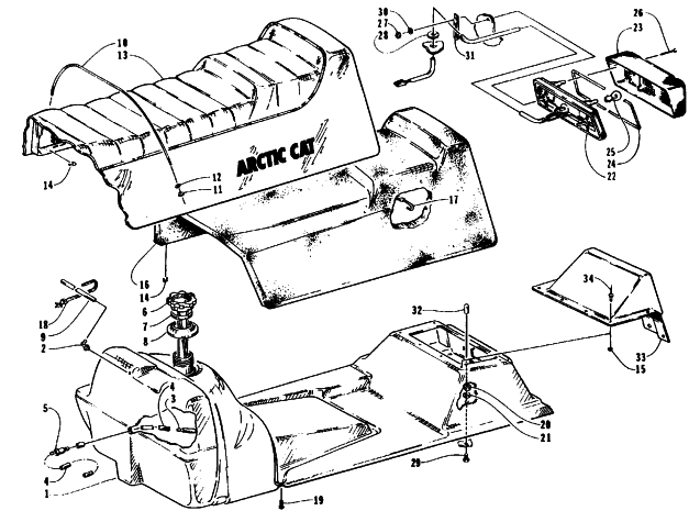 Parts Diagram for Arctic Cat 1995 PROWLER 2-UP SNOWMOBILE GAS TANK, SEAT, AND TAILLIGHT ASSEMBLIES