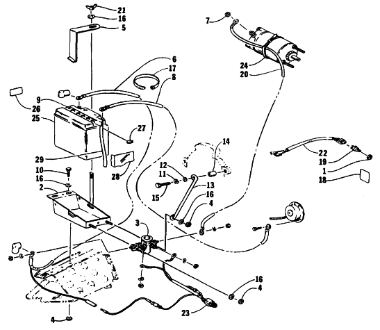 Parts Diagram for Arctic Cat 1995 PROWLER 2-UP SNOWMOBILE ELECTRIC START - BATTERY ASSEMBLY