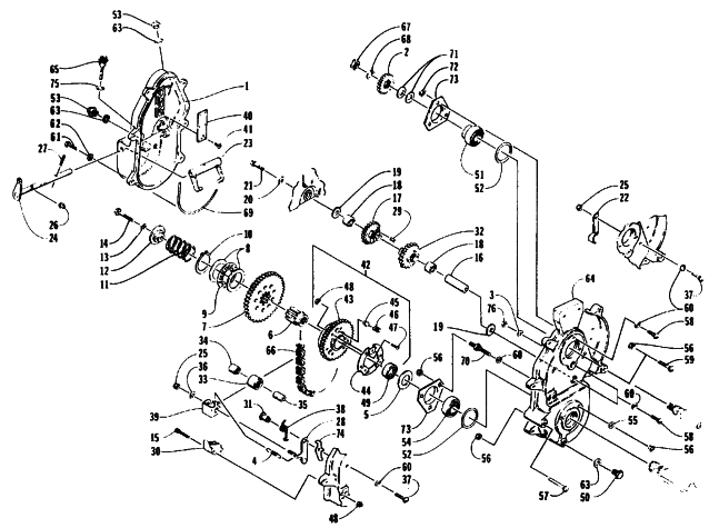 Parts Diagram for Arctic Cat 1995 PROWLER 2-UP SNOWMOBILE DRIVE/REVERSE DROPCASE ASSEMBLY