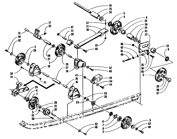 Parts Diagram for Arctic Cat 1995 PANTERA SNOWMOBILE REAR SUSPENSION AXLE ASSEMBLY