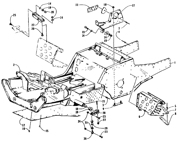Parts Diagram for Arctic Cat 1995 PANTERA SNOWMOBILE FRONT FRAME AND FOOTREST ASSEMBLY