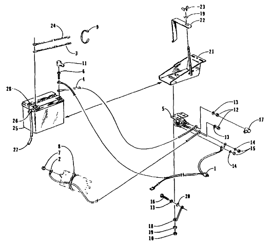 Parts Diagram for Arctic Cat 1995 PANTERA SNOWMOBILE BATTERY, SOLENOID, AND CABLES