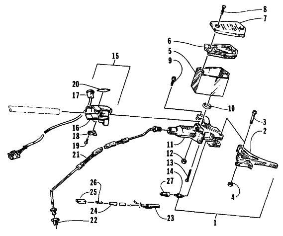 Parts Diagram for Arctic Cat 1995 PANTERA SNOWMOBILE HYDRAULIC BRAKE CONTROL ASSEMBLY