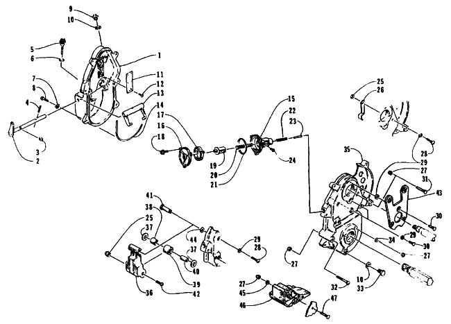 Parts Diagram for Arctic Cat 1995 PANTERA SNOWMOBILE DROPCASE AND CHAIN TENSION ASSEMBLY