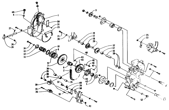 Parts Diagram for Arctic Cat 1995 PUMA DELUXE SNOWMOBILE DRIVE/REVERSE DROPCASE ASSEMBLY