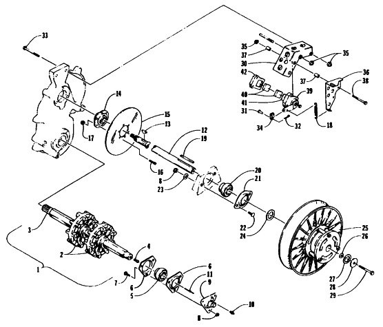 Parts Diagram for Arctic Cat 1995 PUMA 2-UP SNOWMOBILE DRIVE TRAIN SHAFTS AND BRAKE ASSEMBLIES