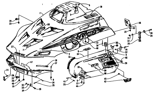 Parts Diagram for Arctic Cat 1995 PUMA 2-UP SNOWMOBILE HOOD AND SIDE PODS