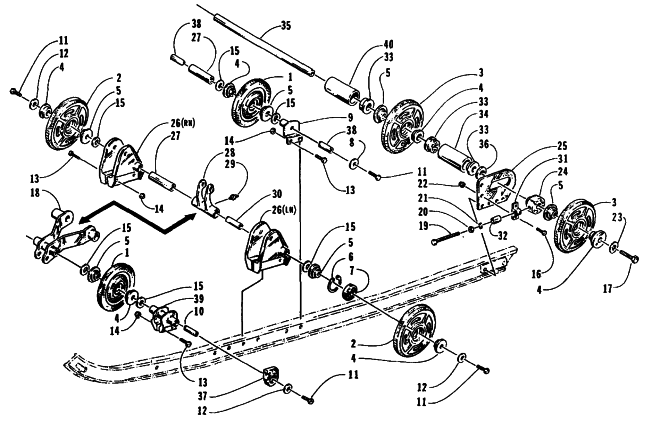 Parts Diagram for Arctic Cat 1995 THUNDERCAT SNOWMOBILE REAR SUSPENSION AXLE ASSEMBLY