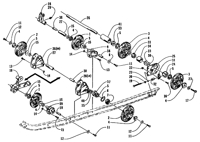 Parts Diagram for Arctic Cat 1995 THUNDERCAT MOUNTAIN CAT SNOWMOBILE REAR SUSPENSION AXLE ASSEMBLY