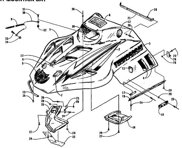 Parts Diagram for Arctic Cat 1995 THUNDERCAT SNOWMOBILE HOOD ASSEMBLY