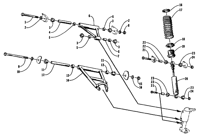 Parts Diagram for Arctic Cat 1995 THUNDERCAT MOUNTAIN CAT SNOWMOBILE FRONT ARMS AND SHOCK ABSORBER ASSEMBLY