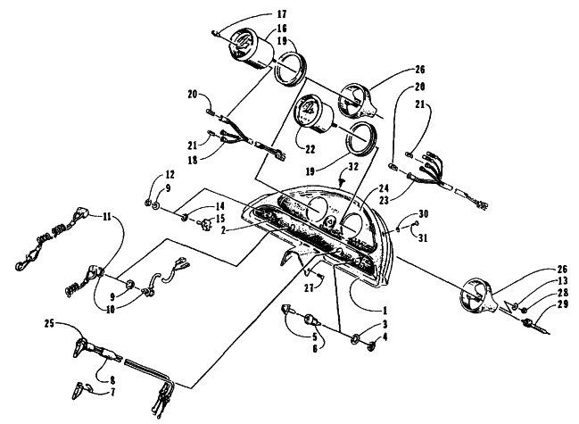 Parts Diagram for Arctic Cat 1995 THUNDERCAT SNOWMOBILE CONSOLE EXTENSION, SWITCHES, AND INSTRUMENTS