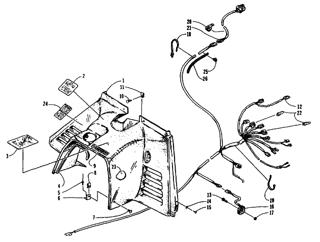 Parts Diagram for Arctic Cat 1995 THUNDERCAT SNOWMOBILE CONSOLE AND WIRING ASSEMBLIES