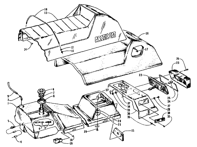Parts Diagram for Arctic Cat 1995 THUNDERCAT MOUNTAIN CAT SNOWMOBILE GAS TANK, SEAT, AND TAILLIGHT ASSEMBLIES