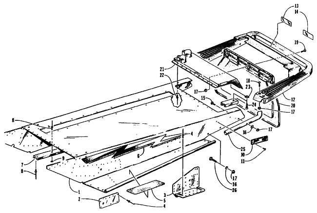 Parts Diagram for Arctic Cat 1995 THUNDERCAT SNOWMOBILE TUNNEL, COOLING, AND REAR BUMPER