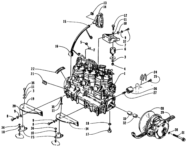 Parts Diagram for Arctic Cat 1995 THUNDERCAT MC DEEP LUG SNOWMOBILE ENGINE AND RELATED PARTS
