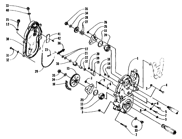 Parts Diagram for Arctic Cat 1995 THUNDERCAT SNOWMOBILE DRIVE/DROPCASE ASSEMBLY