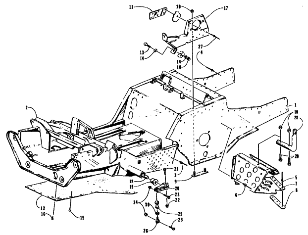 Parts Diagram for Arctic Cat 1995 WILDCAT SNOWMOBILE FRONT FRAME AND FOOTREST ASSEMBLY