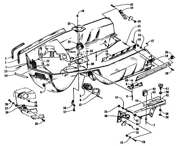 Parts Diagram for Arctic Cat 1995 WILDCAT SNOWMOBILE BELLY PAN ASSEMBLY